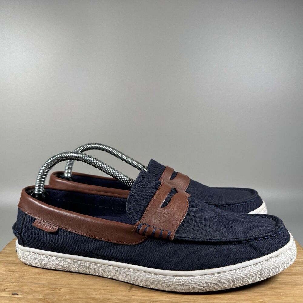 Cole Haan Dark Blue and Brown Slip-On Loafers